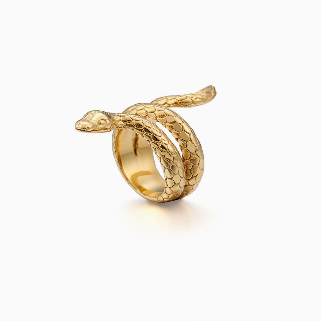 Punk Style Gold Embossed Wrap Around Snake Ring