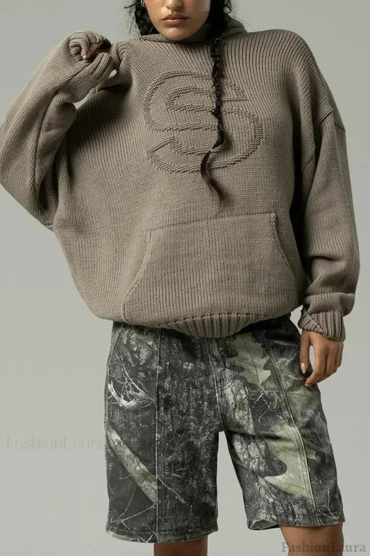 Relief Knitted Casual Loose Hoodie