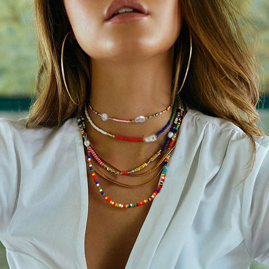 Baroque Pearl and Beaded Choker Necklace in Blue