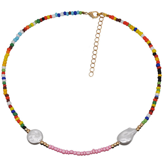 Baroque Pearl and Beaded Choker Necklace in Pink