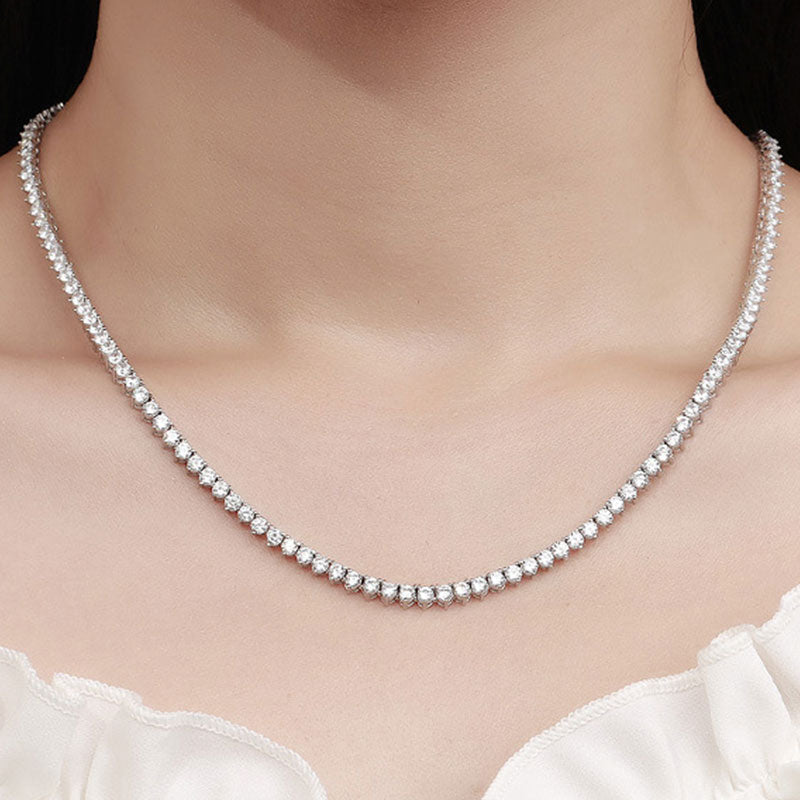Rhodium Plated 3MM Moissanite Tennis Necklace in Sterling Silver