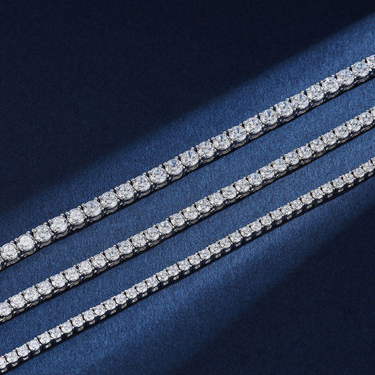 Rhodium Plated 4MM Cubic Zirconia Tennis Chain Necklace in Sterling Silver