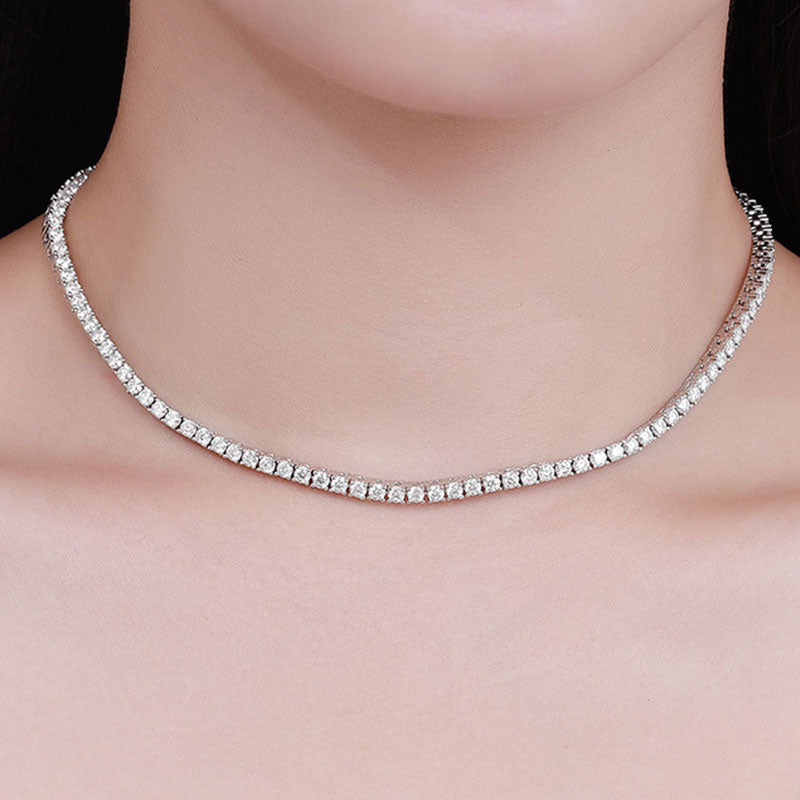 Rhodium Plated 4MM Cubic Zirconia Tennis Chain Necklace in Sterling Silver