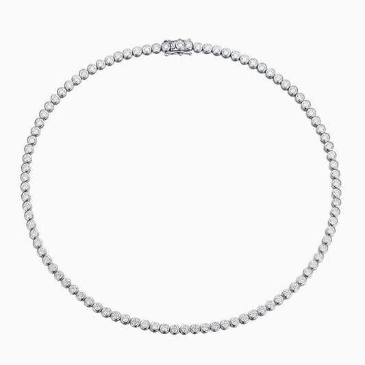Rhodium Plated Sterling Silver 2MM Moissanite Tennis Necklace