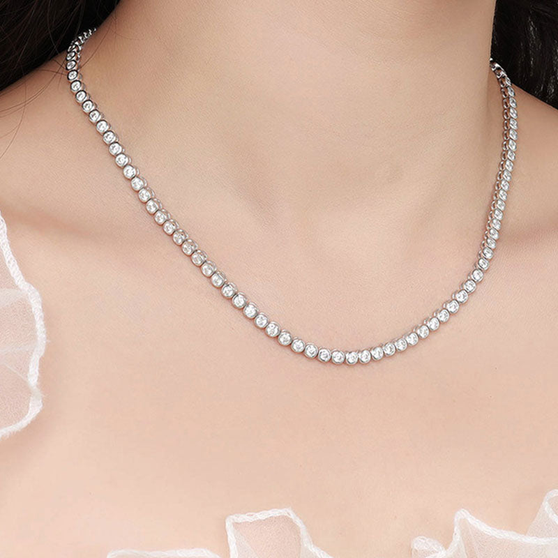Rhodium Plated Sterling Silver 3MM Moissanite Tennis Necklace