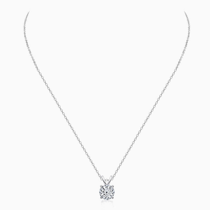 Rolo Chain Sterling Silver V Bail 1CT Moissanite Solitaire Pendant Necklace