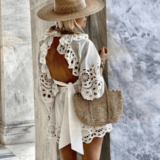 KittenAlarm - Roseanna Bishop Sleeve Crop Top & Mini Shorts Set
