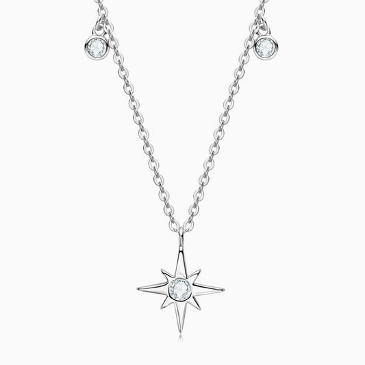 Rolo Chain Moissanite Starburst Pendant Necklace in Sterling Silver