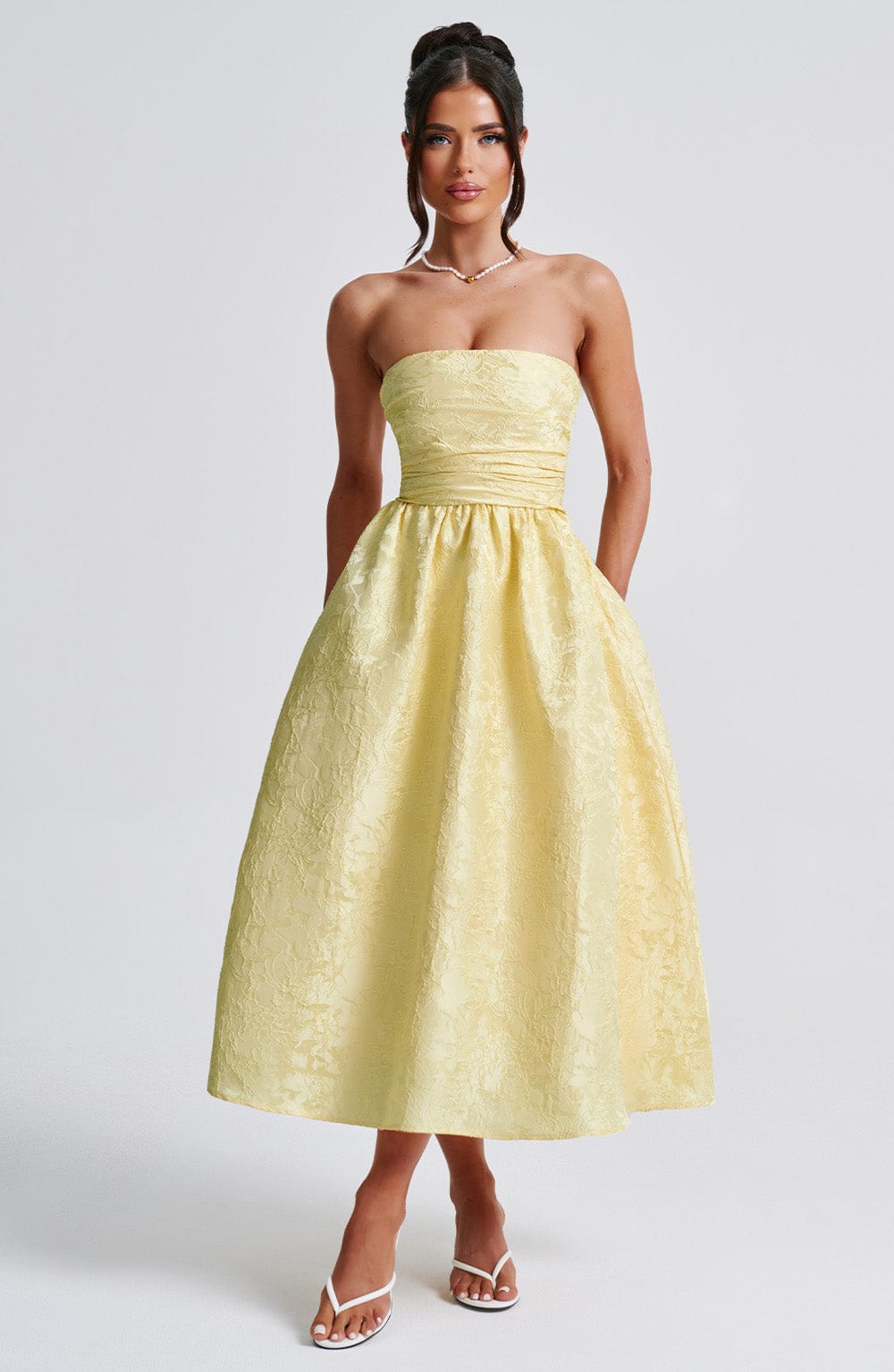 Celeste Strapless Brocade Midi Dress