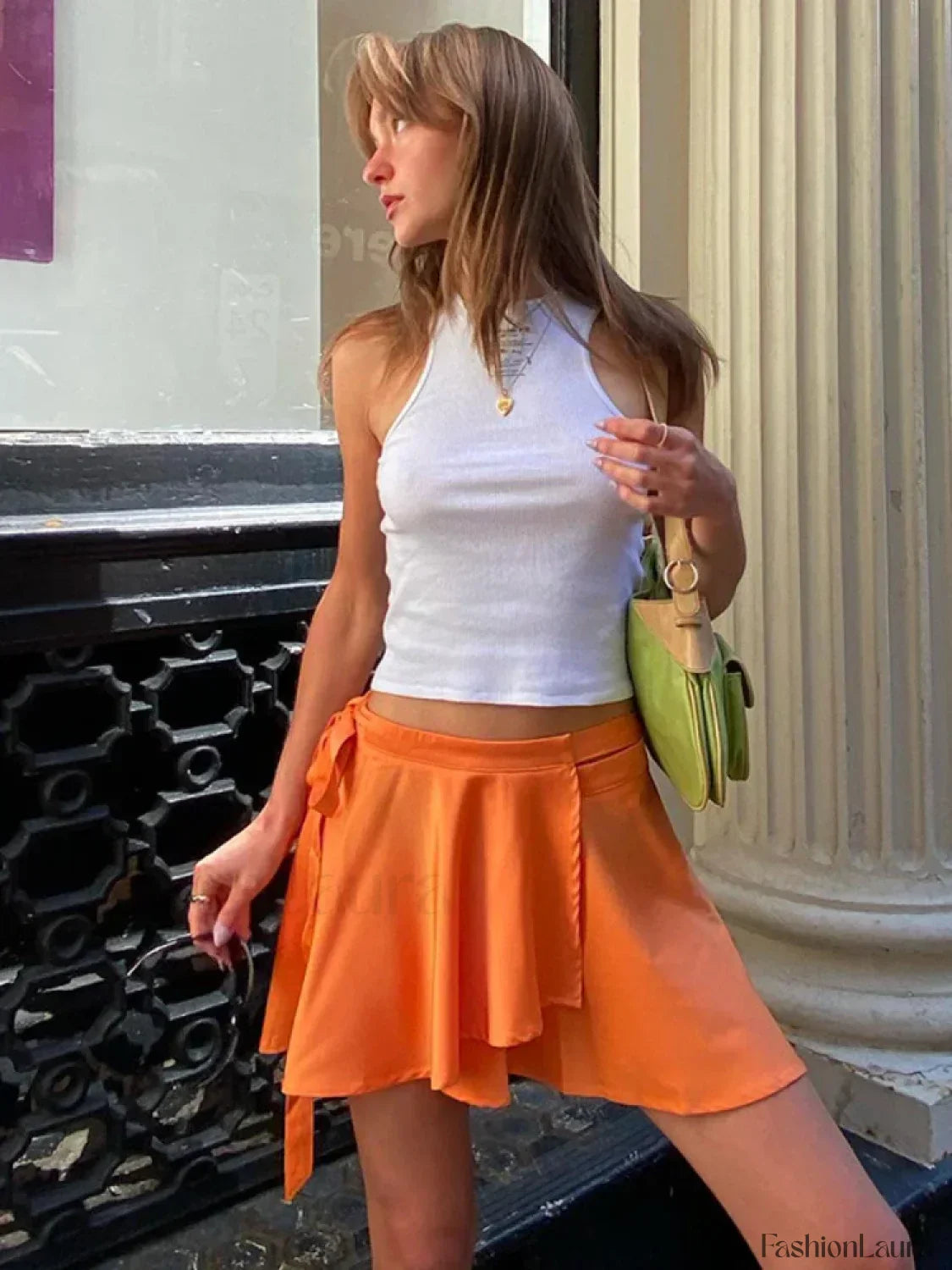 Satin Lace-Up Asymmetric Mini Skirt