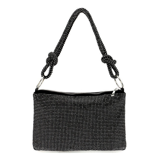 Crystal Knot Trim Shoulder Bag Black