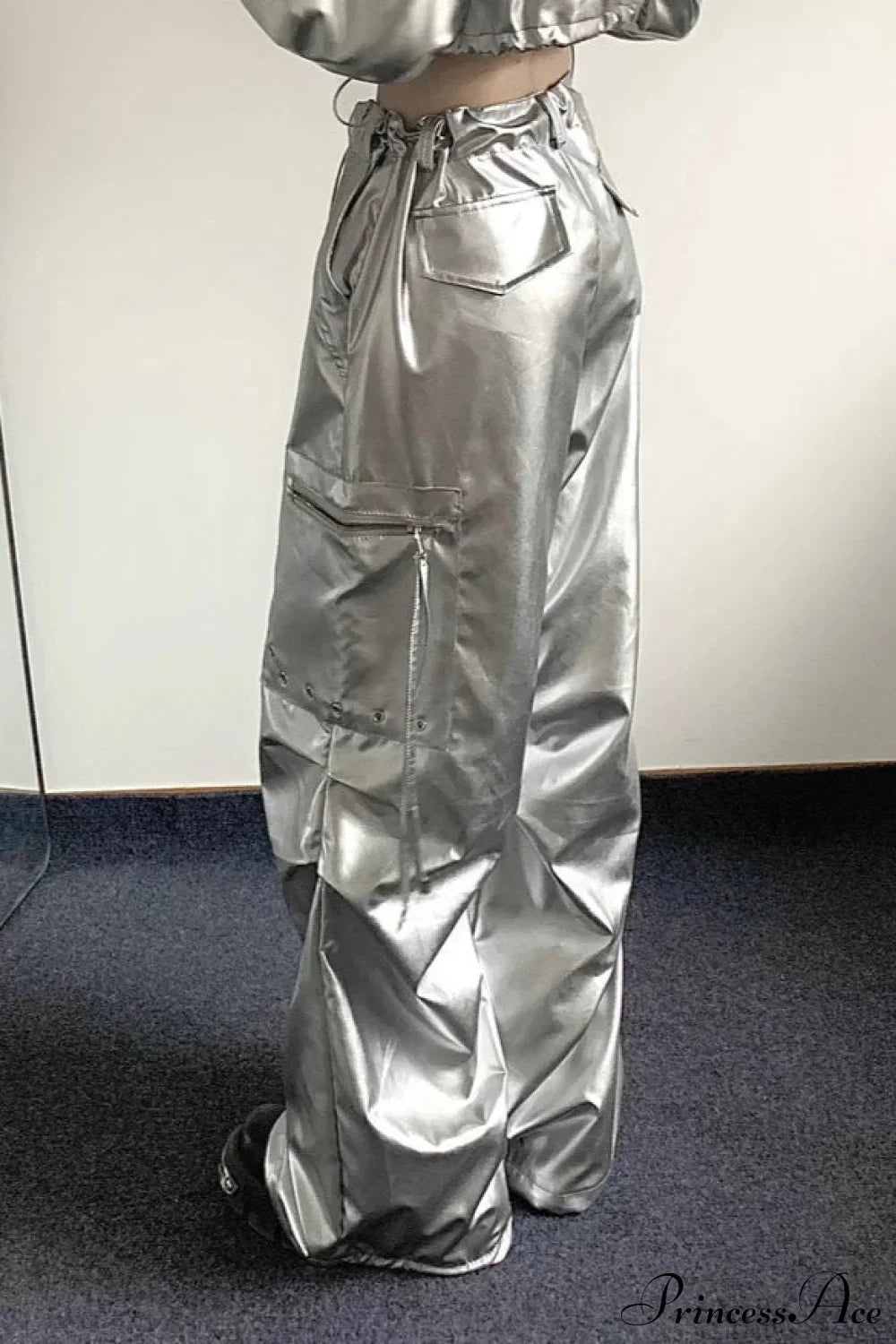 Silver Cuffed High Waist Cargo Pants