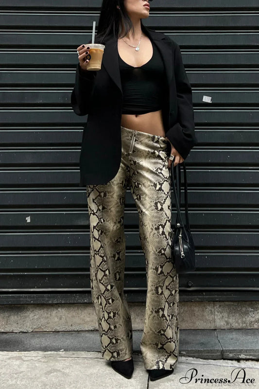 Snake Print Straight Stylish Versatile Jeans