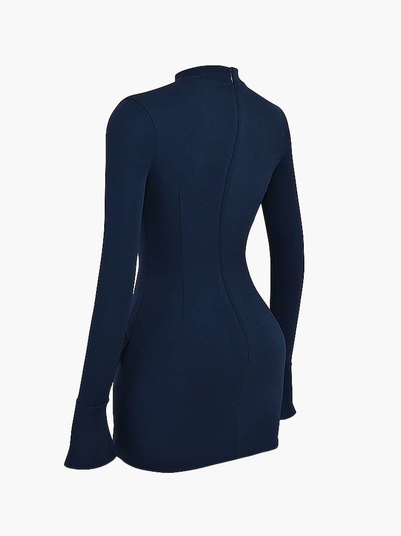 | Long-Sleeve Bodycon Mini Dress - High-Neck Sculpted Silhouette