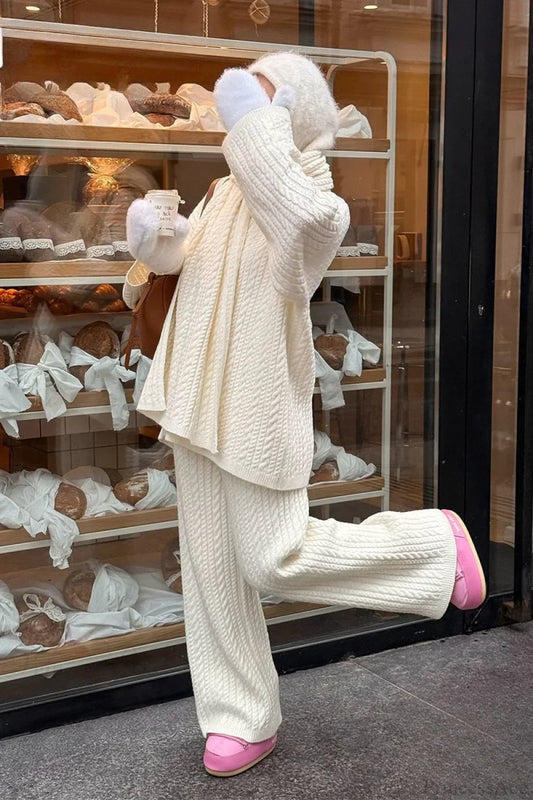 Soft Cable Knit Sweater Pants Two Piece Set