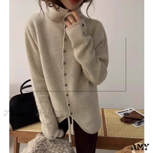 Soft Waxy Cashmere Knit Fashionable Single-breasted Long Sleeve Warm Cozy Cardigan