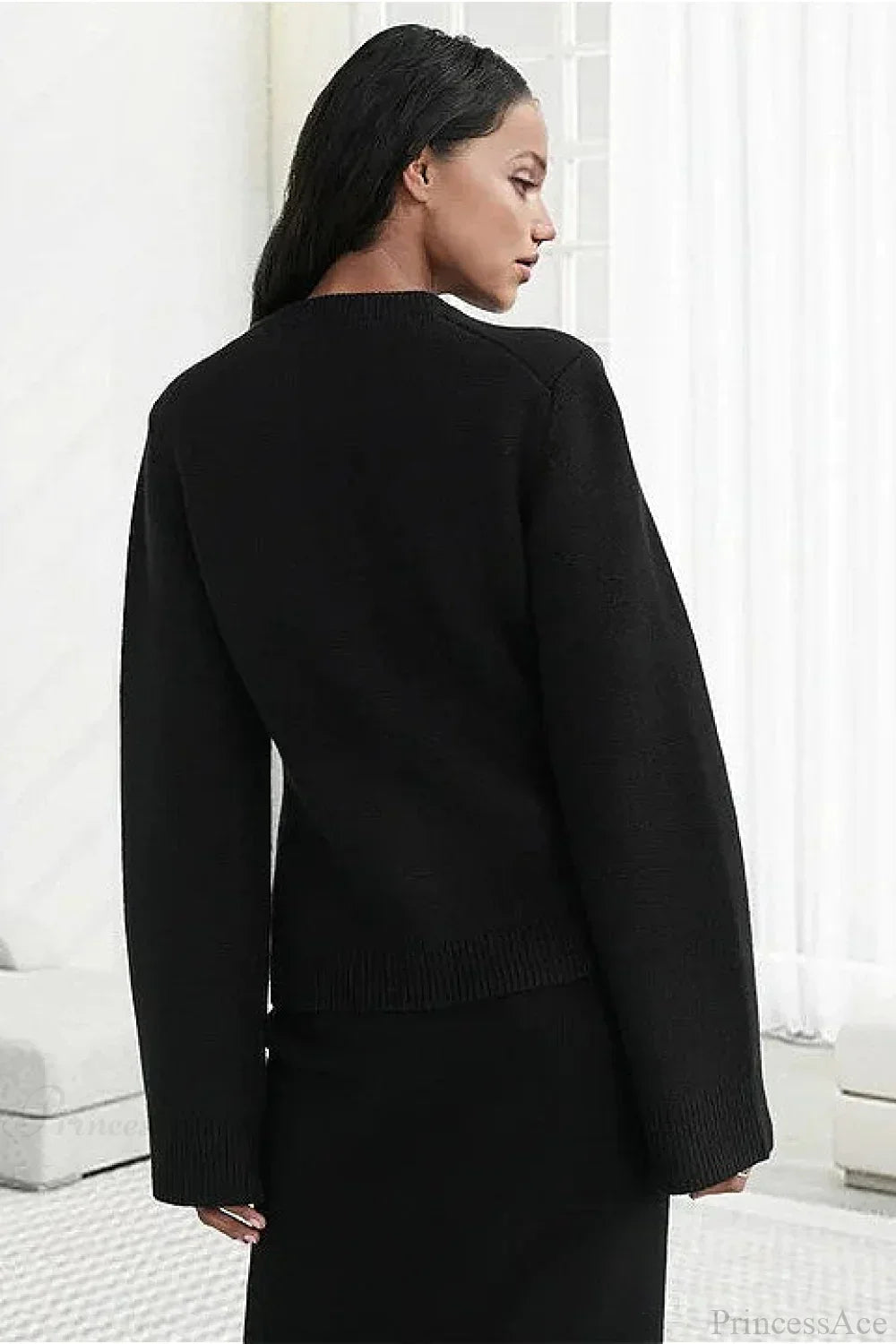 Solid Cinched Waist Elegant Minimal Cardigan Sweater