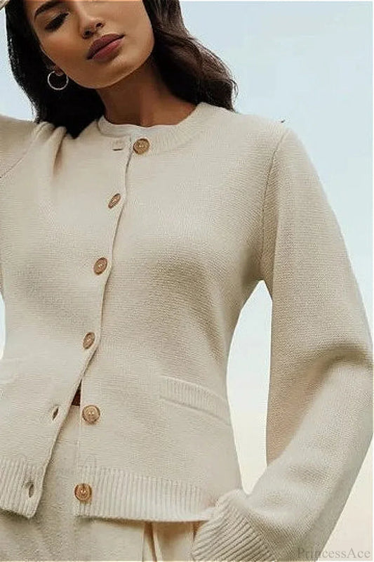 Solid Cinched Waist Elegant Minimal Cardigan Sweater