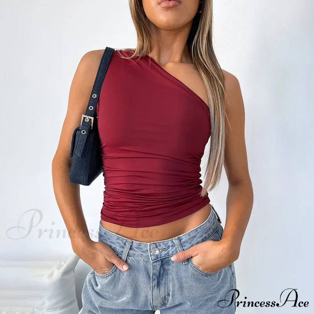 Solid Color One Shoulder Backless Candy Color Tight Sexy Sleeveless Neckless Slim Casual Tank top