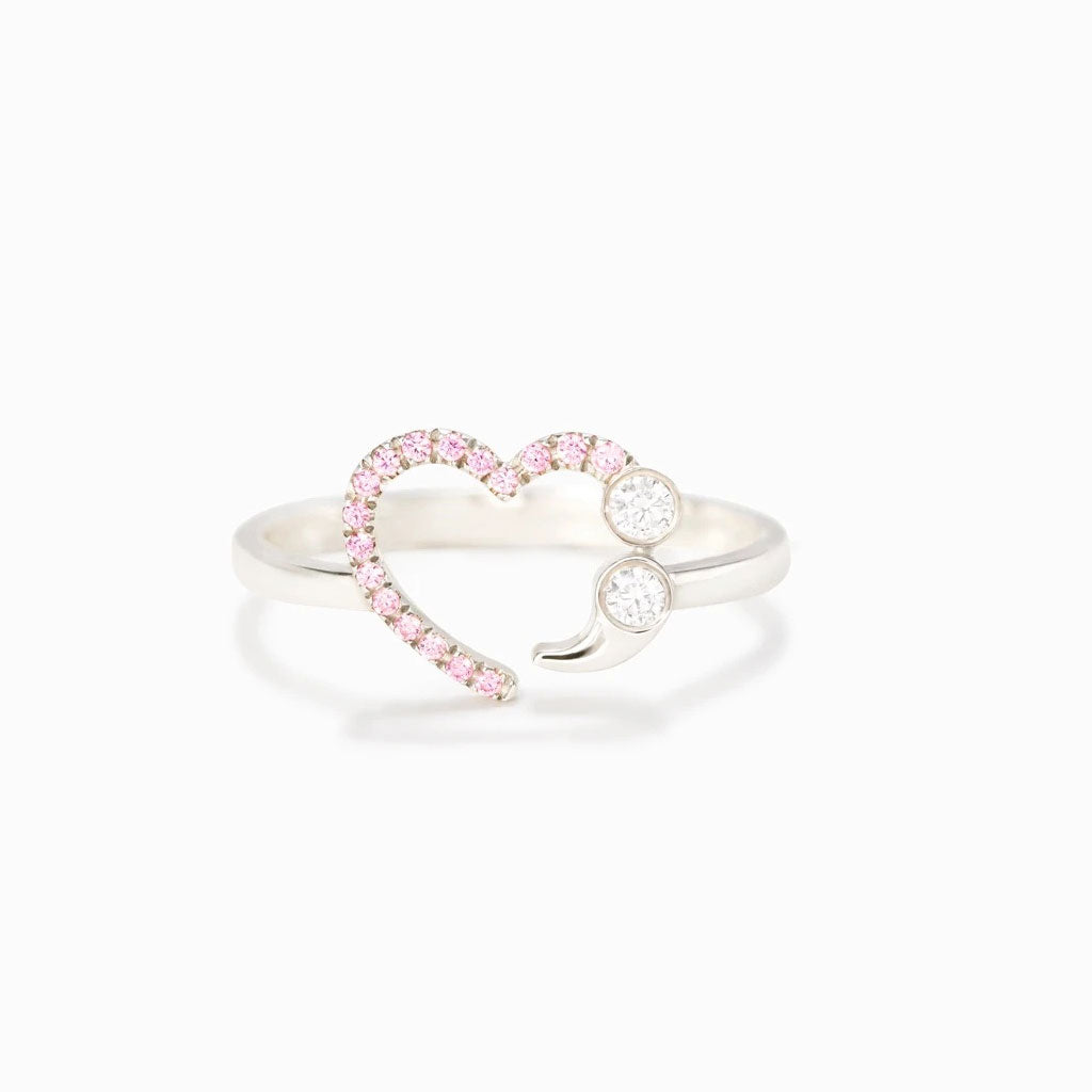 Rhinestone Heart Eternity Ring - Silver