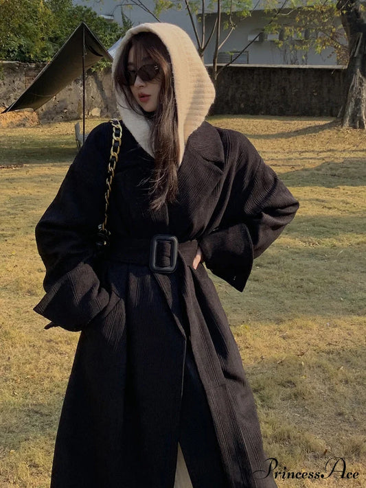 Spring Autumn Long Brown Black Striped Oversized Luxury Designer Runway Fashion Stylish Coat