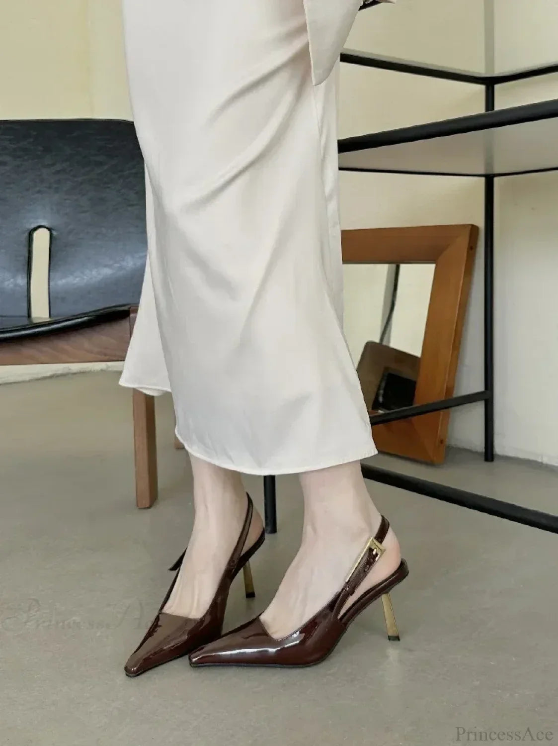Street Style Sexy Pointed Metal Buckle Strap Slingback Square Toe Low Heel Pump