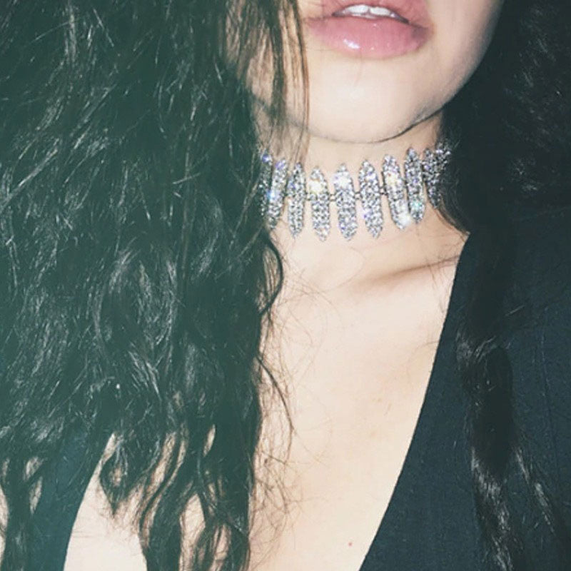 Rhinestone Choker Necklace with Silver Plating