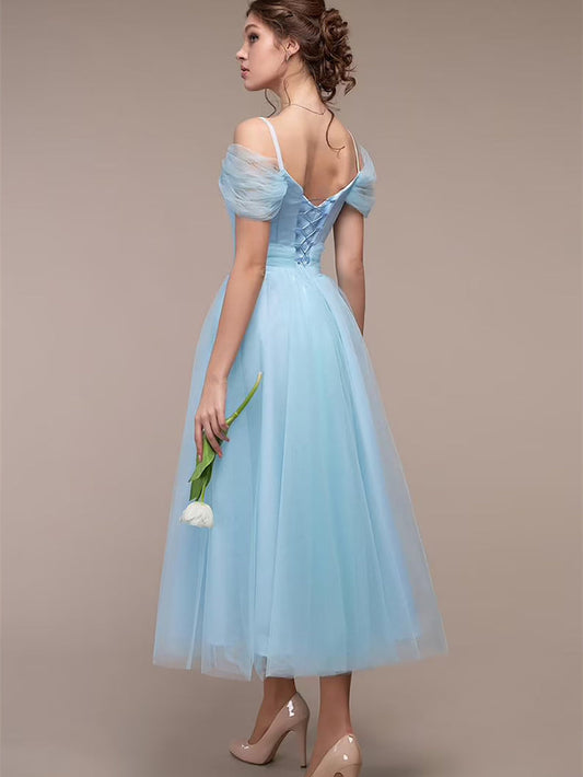 Solid Color Mesh Bridesmaid Dress