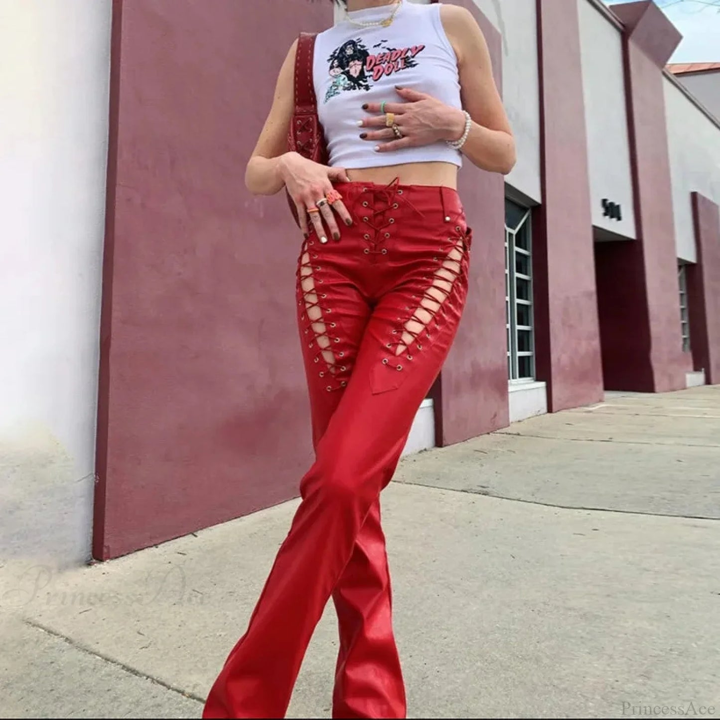 Tall Waist Synthetic Leather Gothic Pant