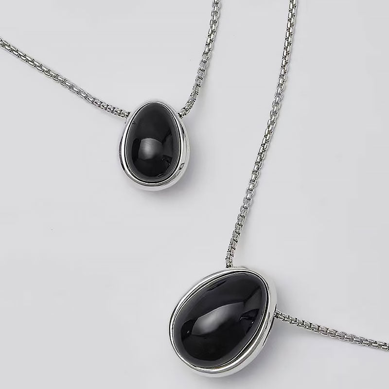 Onyx Pebble Pendant Necklace with Sterling Silver Plated Box Chain