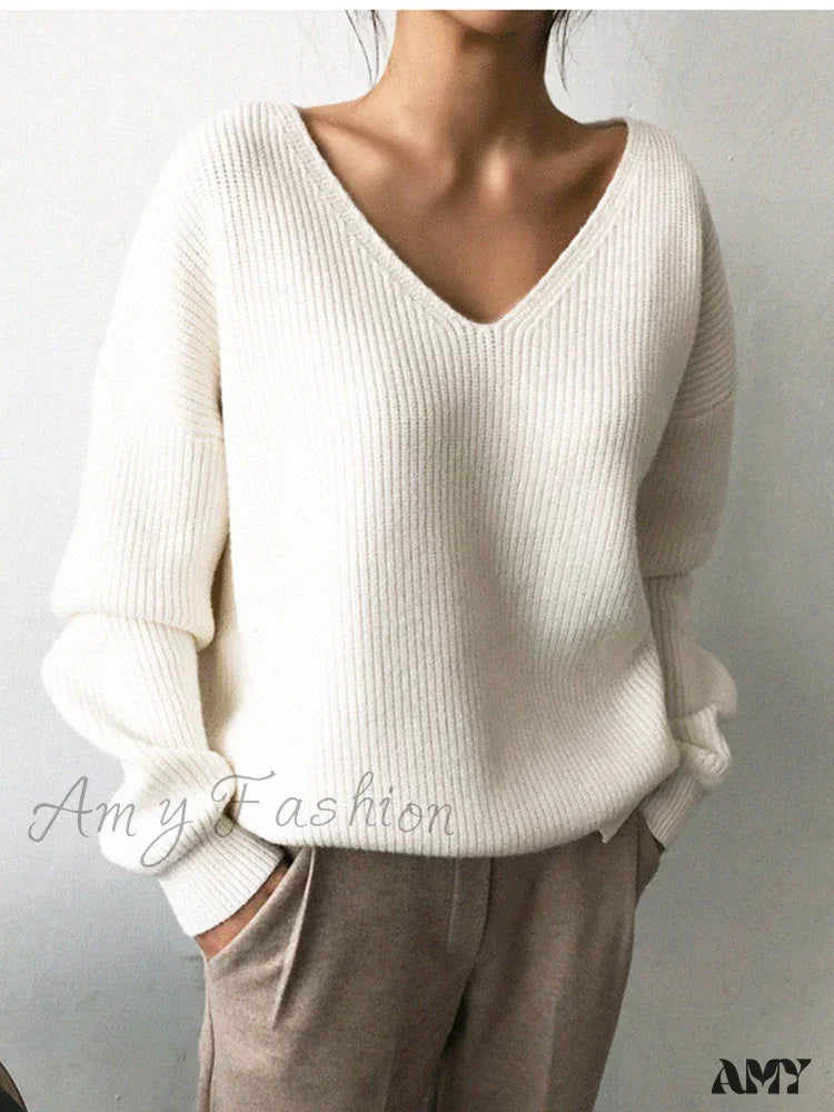 V Neck Women Oversized Knitted Fall 2024 Clothing Pullover Winter Autumn New Fashion Sweater
