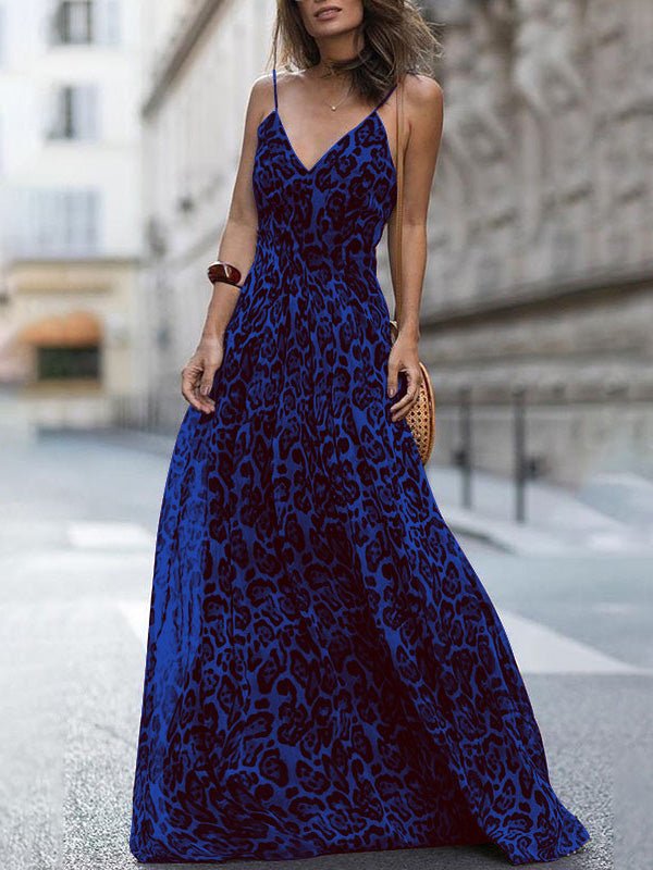 Leopard V-Neck Sling Bare Back Dress