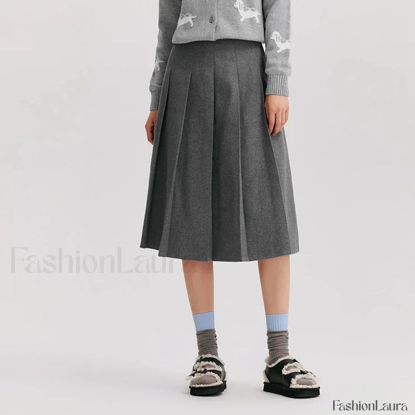 Woolen Pleated A-Line Skirt