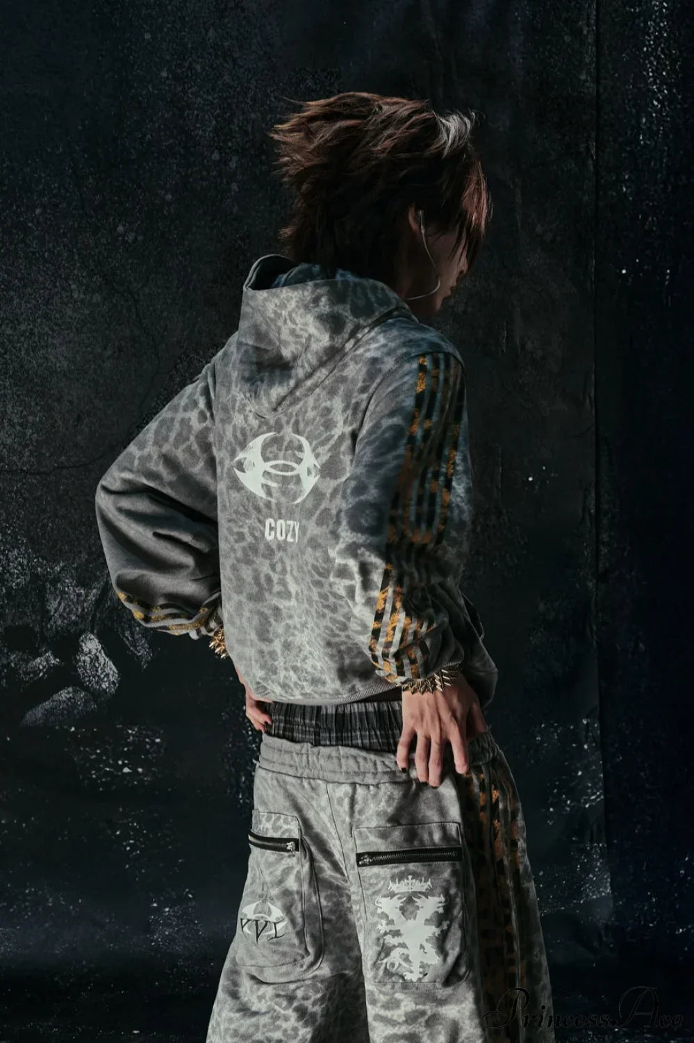 Y2K Leopard Striped Street Zip Hoodie