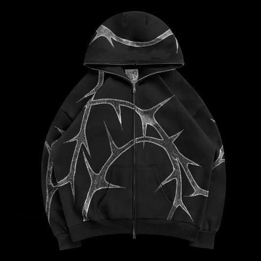 Y2K Mysterious Rhinestone Zipper Hoodie