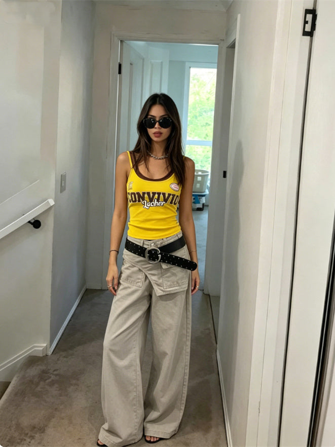 Unique Color-blocked Letter Print Slim-fit Base Vest