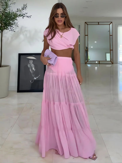 Dreamy Pink Grace Pleated Two Sets