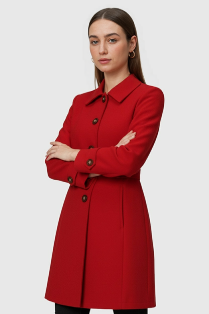 Mid-Length Single-Breasted Coat | Defined Waist | Button Detail