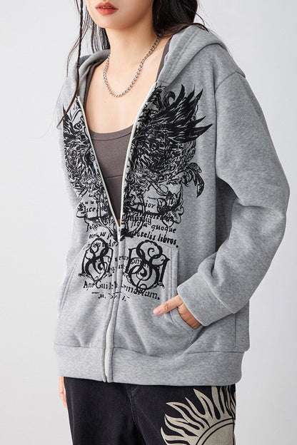 Loose Graphic Zip Hoodie
