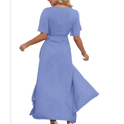 Solid Color V-Neck Slit Maxi Dress for Effortless Style