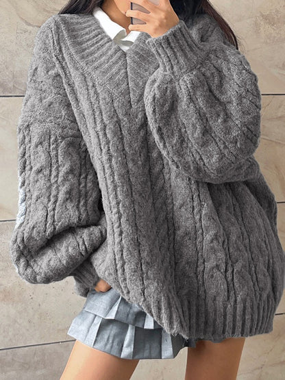 Twist Design V Neck Loose Sweater
