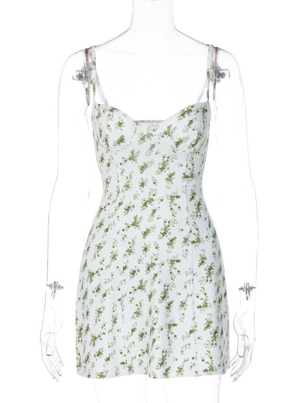 Floral Dress Mini Dresses Sleeveless Straps Neck Sexy Spring