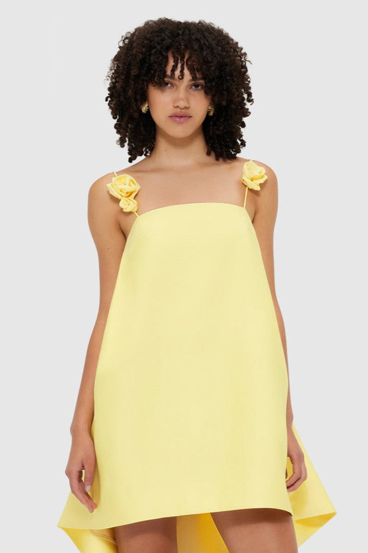 Square Back Spaghetti Strap 3D Rosette Applique A-Line Mini Dress