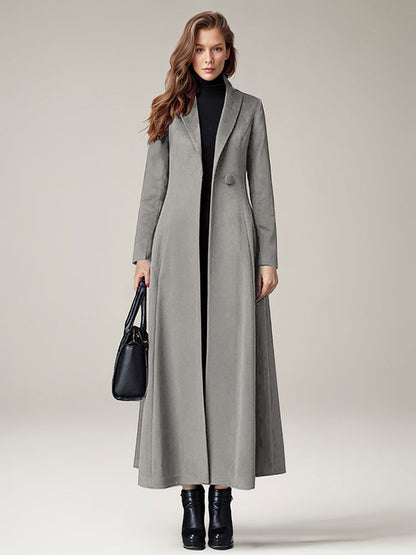 Women's Coat Warm Winter A-line Lapel Full Length Maxi Woolen Coat 2026