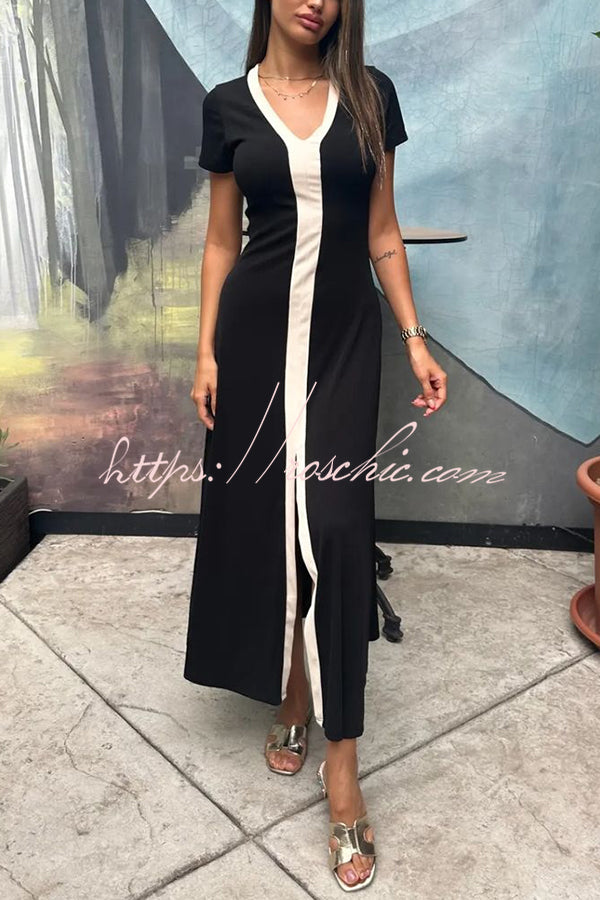 Fashionable V-neck Slim Fit Waist Knitted Midi Dress