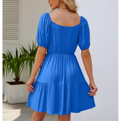 Bubble Sleeve Square Neck Mini Dress in Various Colors
