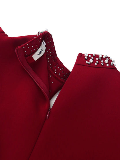 Solid Color Tied Waist Beaded High-Waisted  Bodycon Midi Dresses