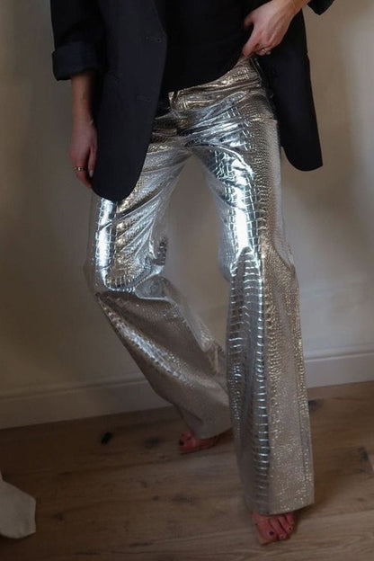 PU Leather Scale High Waist Long Pants