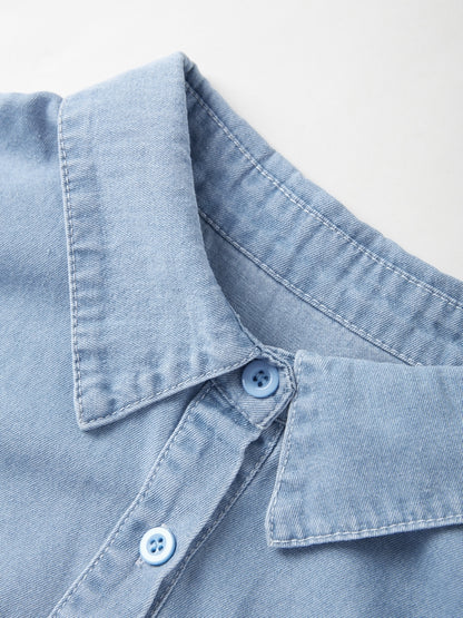 Vintage Dual Pocket Drawstring Denim Blouses&Shirts