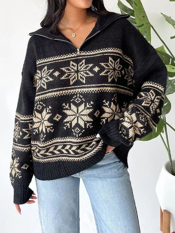 Vintage Jacquard Half Zip Sweater